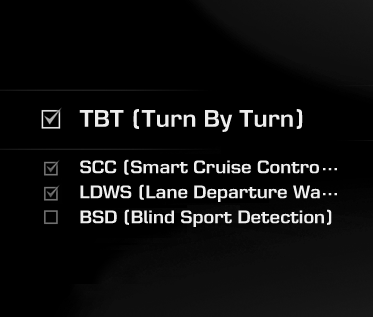 Activate or deactivate each contents of the HUD (TBT, SCC, LDWS, BSD).