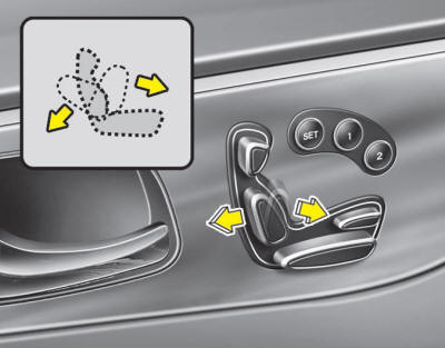 Push the upper part of the control switch forward or rearward to move the seatback