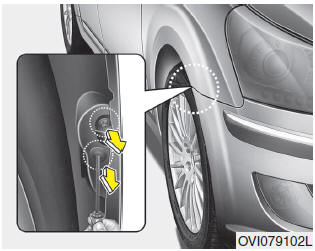 7. Remove the fastener and screw under the wheel arch.