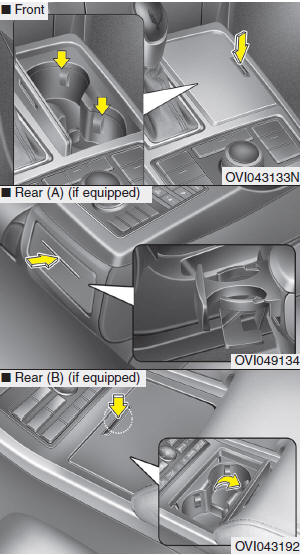 Cups or small beverage cans may be placed in the cup holders.